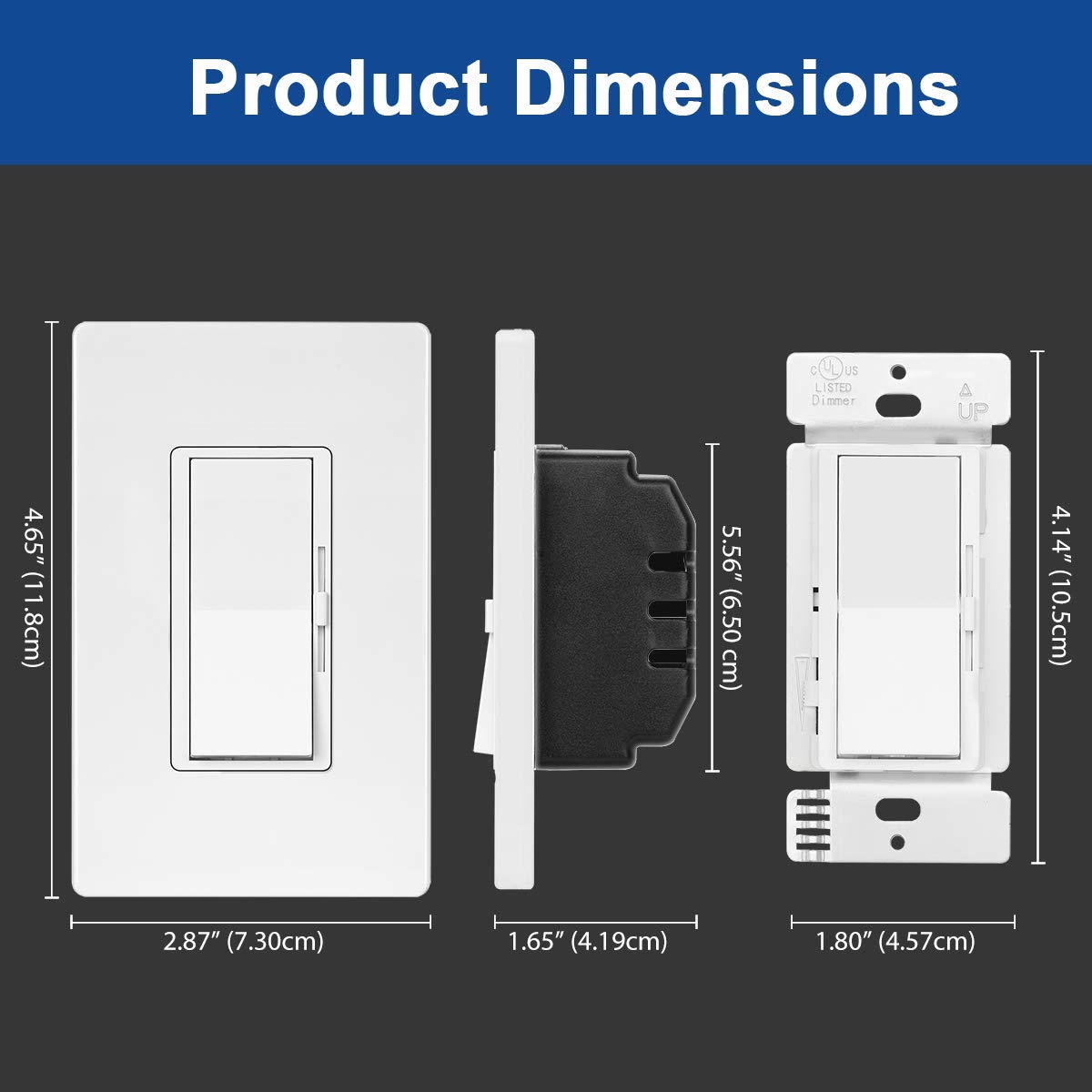 [10 Pack] BESTTEN Dimmer Light Switch, Single Pole or 3 Way, for Dimmable LED Lights, CFL, Incandescent, Halogen Bulbs, Precise Lighting Control, Screwless Wallplate Included, UL Listed, White: Industrial & Scientific