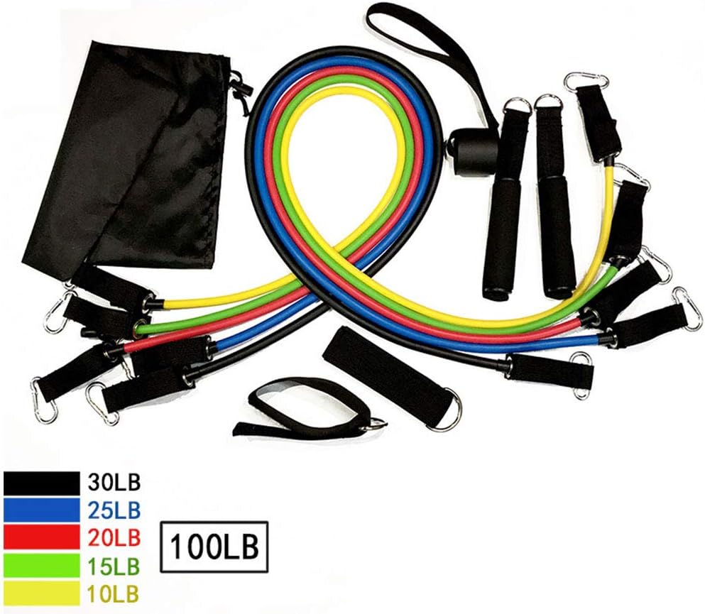 Auntwhale Exercise Resistance Bands with Handles - 5 Workout Bands Stackable up to 100 lbs, with Ankle Straps, Door Anchor Attachment, Carry Bag