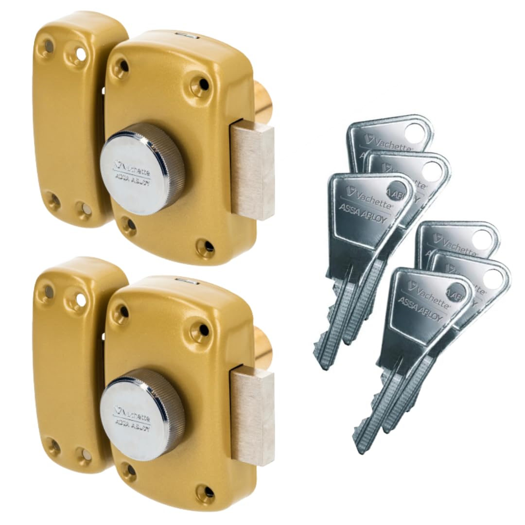 VACHETTE 2-Piece Gray Key Lock Set, Polished, Rectangular, 67600MN/SC, Interlocking Cylinder, 45 mm Length, 23 mm Diameter, 6 Keys Included