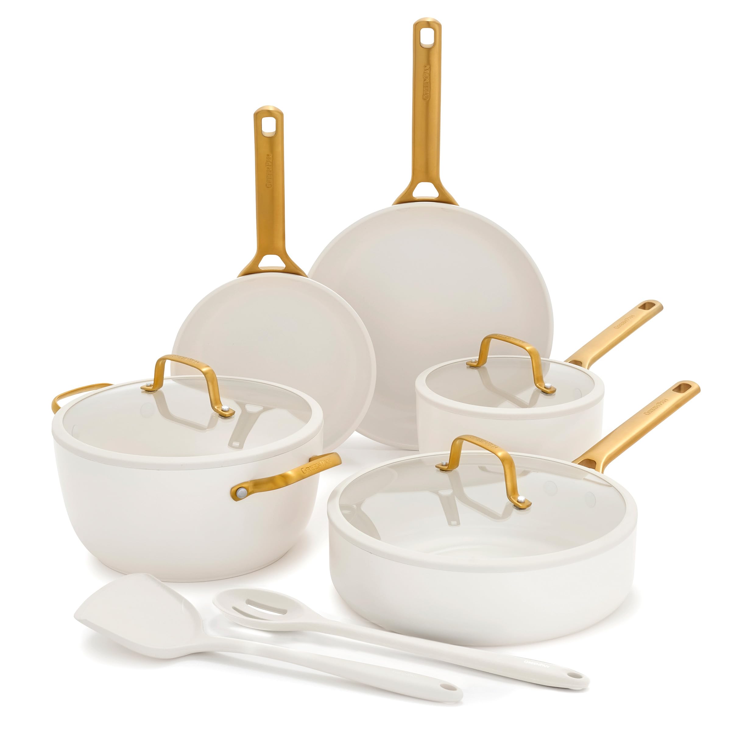 Photo 1 of ***MISSING PIECES -SELLING AS INCOMPLETE SET ONLY*** GreenPan Nonstick Reserve Pro Cookware Set, NSF Certified Ceramic, Hard Anodized PFAS-Free Pots & Pans Set with Lids, Stainless Steel Handles, Oven & Dishwasher Safe, Cream White ***SOME SMALL COLOR CH