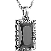 HZMAN Black Obsidian Necklace for Men Women Stainless Steel Retro Square Natural Gemstone Relieve Anxiety Pendant Necklace Jewelry Gift