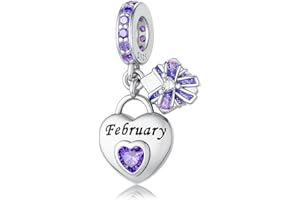 HappyStar 925 Sterling Silver Happy Birthday Bead Charm Love Heart Shape Birthstone Charms for Bracelets Dangle Pendant with 