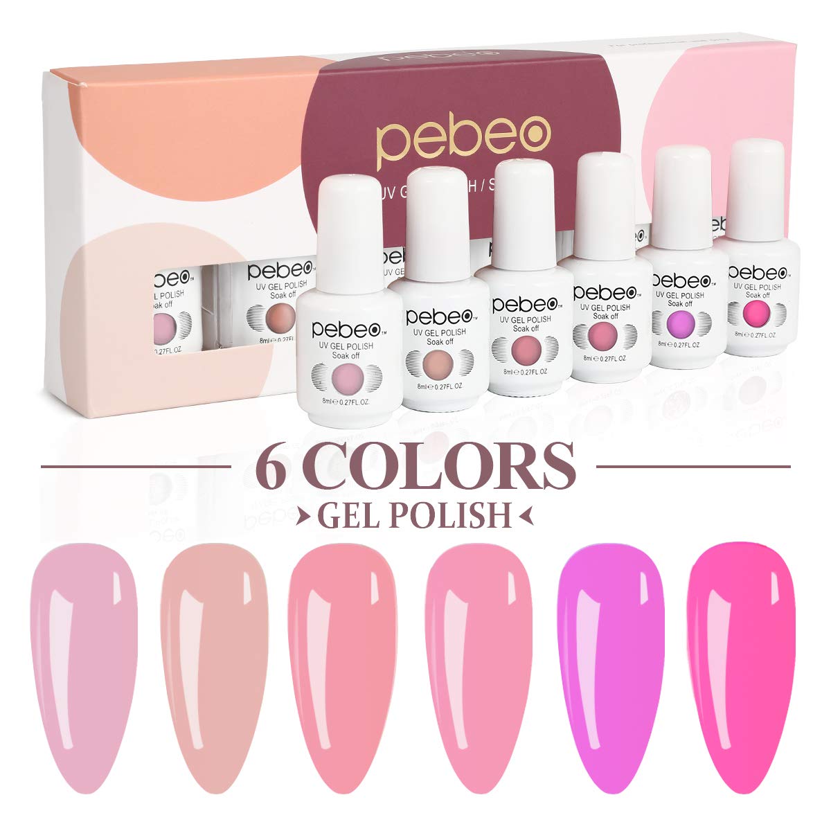 Japanese Canned Gel,Pebeo Gel Polish Nail Art Set - UV LED Soak Off Gel Kit 6 PCS 8 ml Each Manicure Varnish Set (Nude Pink)