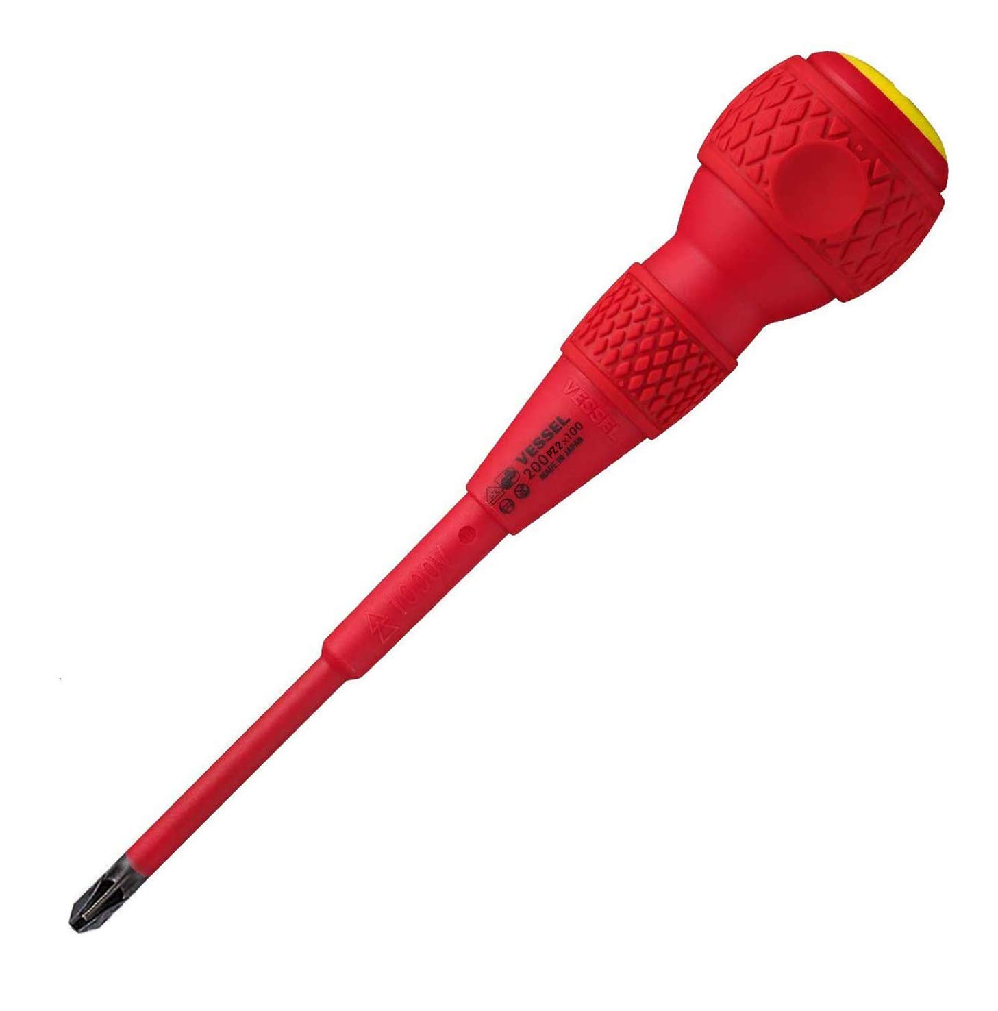 VESSEL Ball Grip VDE Screwdriver (Insulated) PZ2x100
