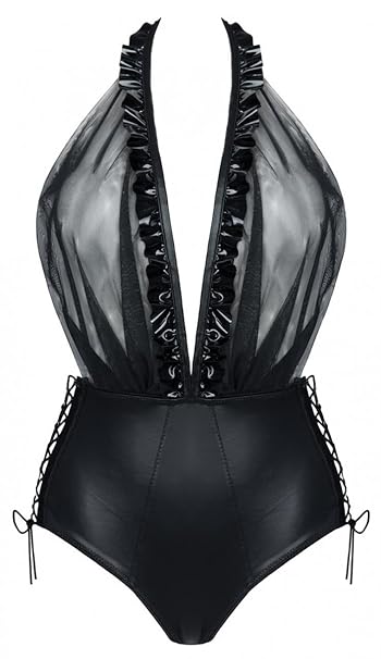 Demoniq Dessous Clubwear Wetlook-Body, Schwarz | Partykleider