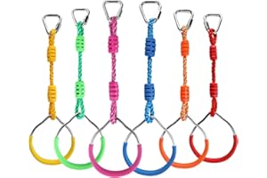 Ymeibe Ninja Rings Monkey Bars Swing Trapeze Bar Playground Swingset Rings Ninja Course for Kids Ninja Gymnastic Rings Backyard Ninjaline Obstacle Accessories (6 Color)