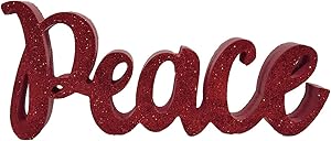 Windy Hill Collection 12" x 5.5" Peace Freestanding Glitter Cutout Natural Wood Block Home Décor (Red)