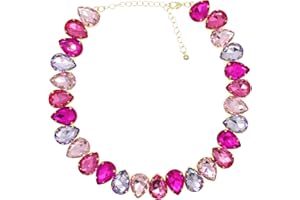 JNF Crystal Rhinestone Choker Collar Necklace For Women Colorful Gemstones Neck Chain Trendy Sparkly Statement Piece Crystal Rhinestone Bib Necklace