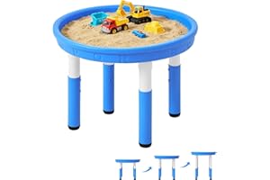 FUNLIO Tuff Tray Set for Kids (35"x24"), Height Adjustable Round Sensory Table, Multi-Use as Water Table & Sand Table for Ind