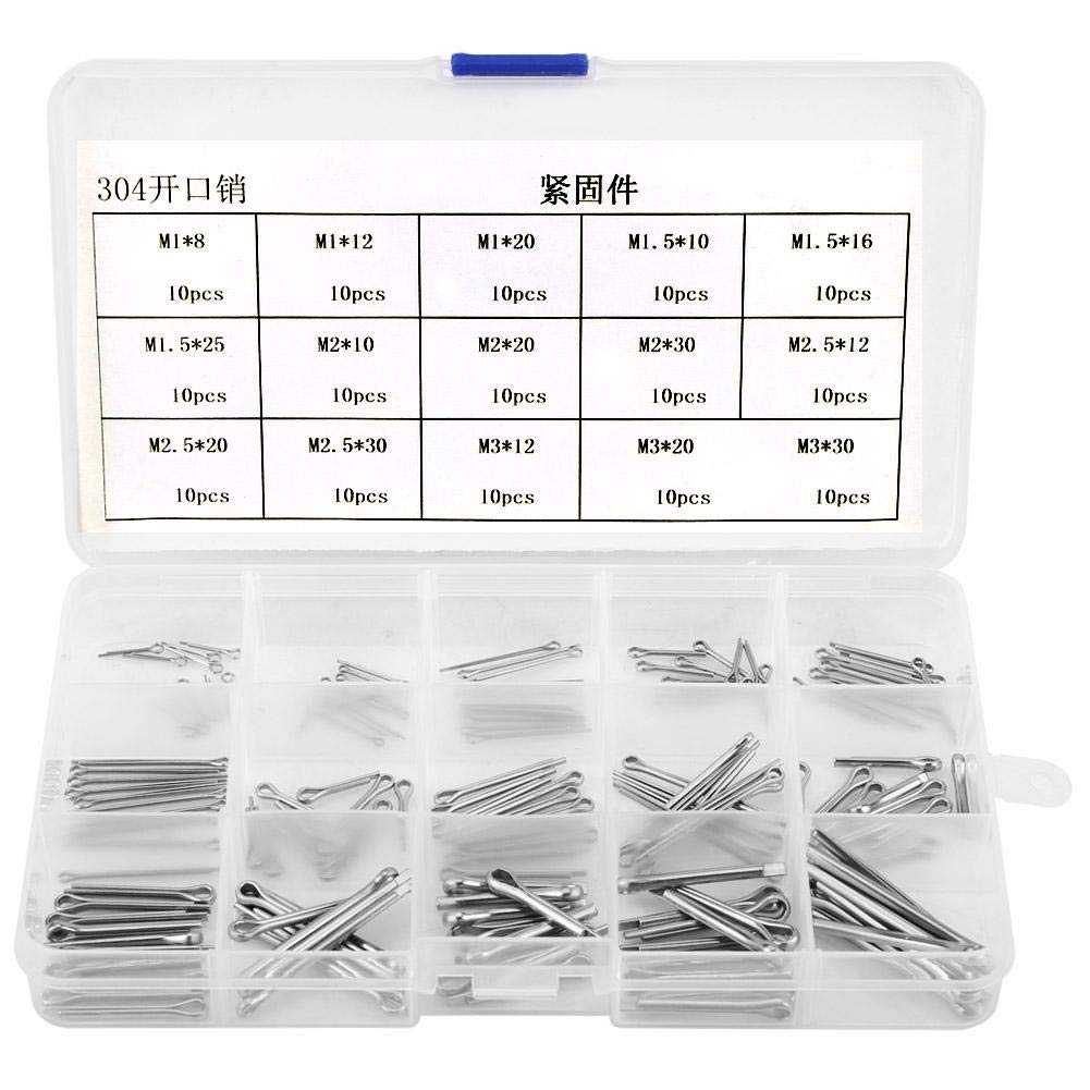 150Pcs Cotter Pins,304 Stainless Steel 15 Kinds Split M1-M3 Pins Assorted Split Cotter Pins Kit Fasteners or Cars, Campers and Garden Equipment