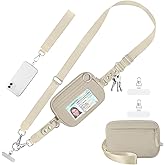 Tiostep Clip and Go Strap for Phone with Wallet Crossbody Phone Lanyard Adjustable and Detachable RFID Wristlet Wallet with ID Window and Zipper, Khaki