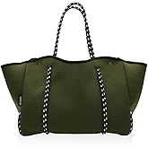 SURQO Neoprene Tote Bag for Women, Large Travel Beach Bag with Detachable Pouch, Stylish Lightweight Everyday Carryall