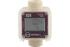 WALFRONT Fuel Meter K24 Turbine Digital Fuel Flowmeter with LCD Display for Chemicals Liquid Water Red