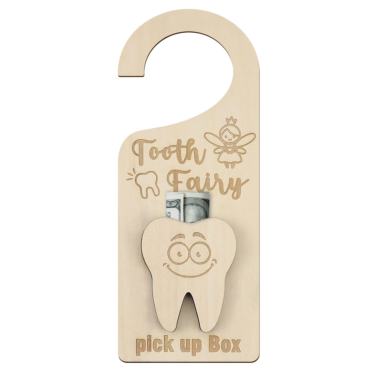 Tooth Fairy Door Hanger with Money Holder Tooth Fairy Pick up Box Gift for Kids Room Decor (Tooth) (Tooth)