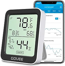 Govee Digital Hygrometer Indoor Thermometer Room H5075, Bluetooth Temperature Humidity Meter with 164ft Remote App Control, Notification Alerts, 2 Years Data Storage Export for Bedroom, Wine Cellar
