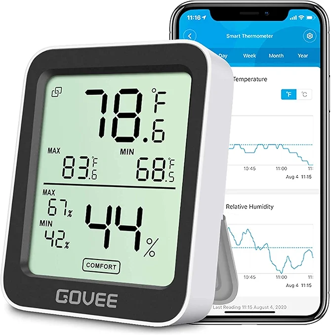Govee Digital Hygrometer Indoor Thermometer Room H5075, Bluetooth Temperature Humidity Meter with 164ft Remote App Control, Notification Alerts, 2 Years Data Storage Export for Bedroom, Wine Cellar