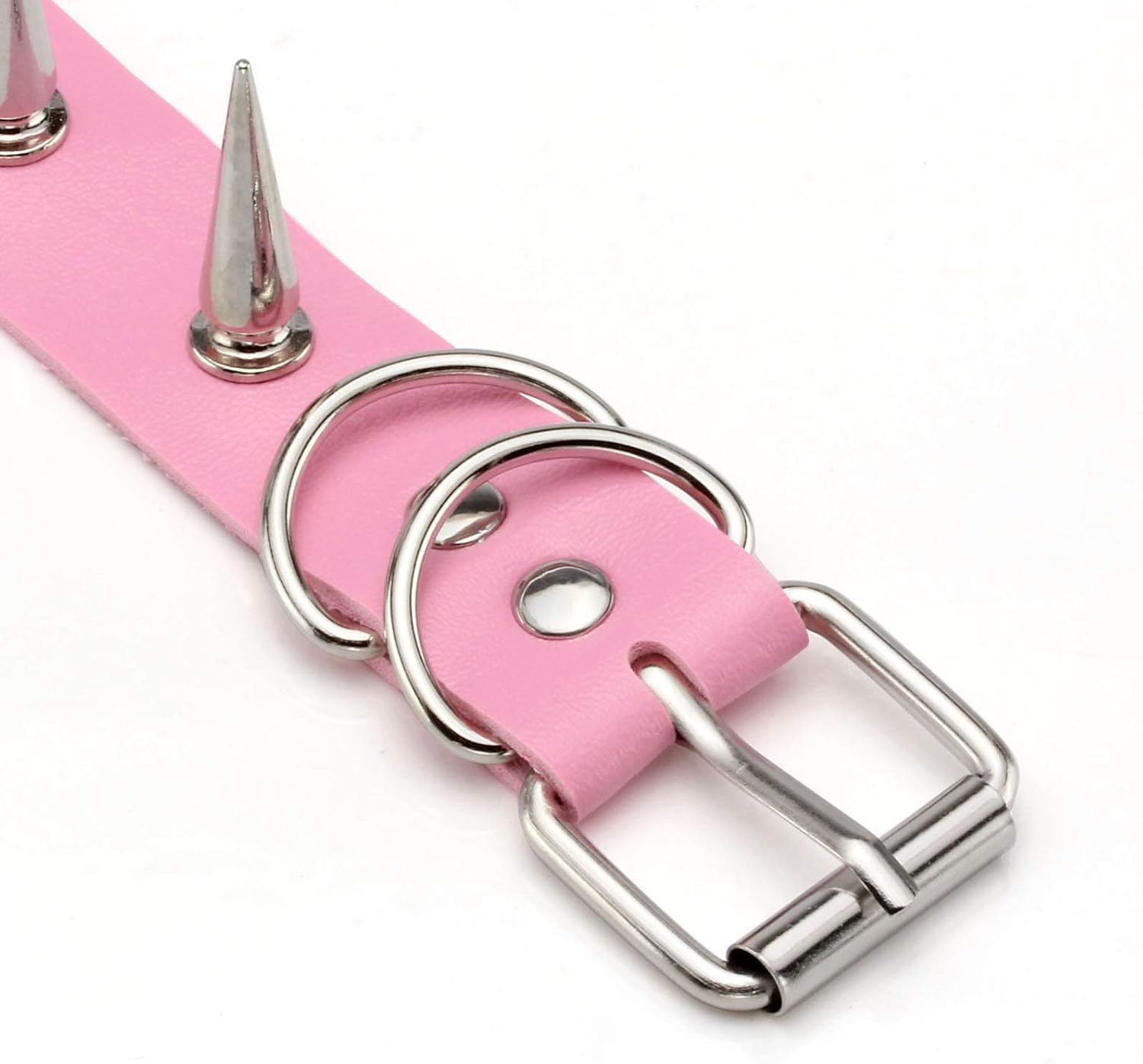 MILAKOO Gothic Rivet Spike Studded Choker Punk Rock Biker Strap Leather Collar Necklace Adjustable, Pink - Image 4