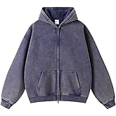 DXSHCV Oversize Men's Vintage Hoodie Zip Up Long Sleeve Sweatshirt with Pockets Acid Wash Streetwear Fleece Hoodies Jacket