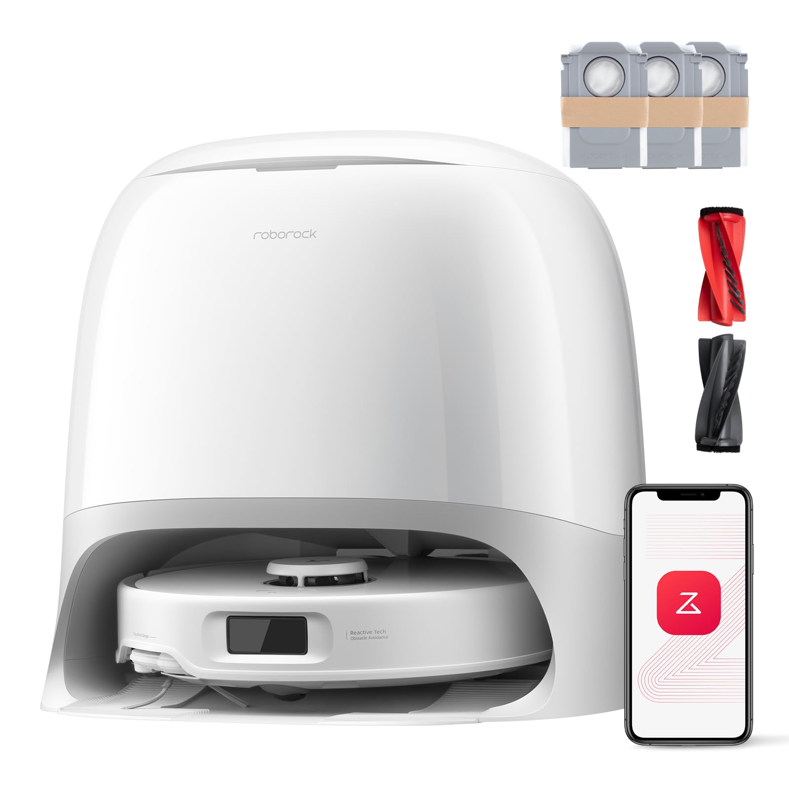 roborock Qrevo Curv S5X Robot Aspirador y Trapeador, Succión 18500Pa, Diseño Sin Enredos, Cepillo Lateral FlexiArm, Evitación de Obstáculos AI, 10 Semanas de Autovaciado, Lavado Automático para Pisos Duros, Esquinas, Pelo de Mascotas