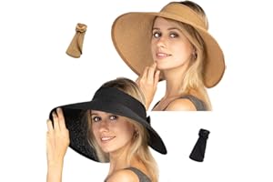 Women Sun Visors Foldable Straw Hats Summer Beach Packable Hat Floppy Wide Brim Cap Deep Style, Adjustable Size