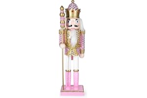 MicoSim Christmas Nutcracker Decor,12" Wooden Nutcracker Decorations,Collects Nutcracker Ornament for Festival Party Outdoor Xmas Gifts (Pink Walnut)