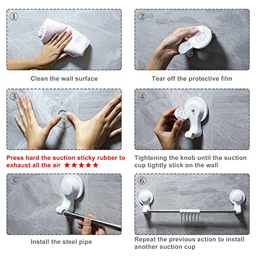 Suction Cup Shower Towel Bar Hooks Holder Rack Hanger for Windows Wreaths Bathroom Kitchen with 6 hooks - Thumbnail 4
