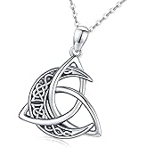 KQ&TTENG Celtic Knot Moon Pendant Necklace Crescent Irish Necklace Jewelry Gift for Women