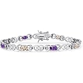 Gem Stone King 925 Sterling Silver Peach Morganite and Purple Amethyst and Lab Grown Diamond Bracelet For Women | 3.81 Cttw | Gemstone October Birthstone | Oval 6X4MM | Length 7.25 Inches