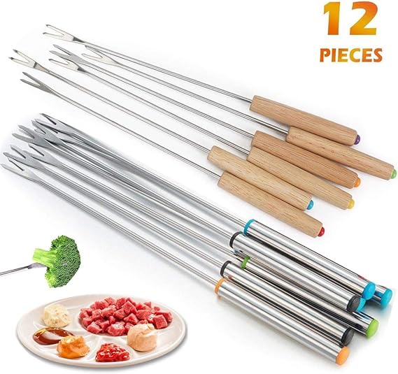 UniFine 12 PCS Stainless Steel Fondue Forks with Heatresistant Handle