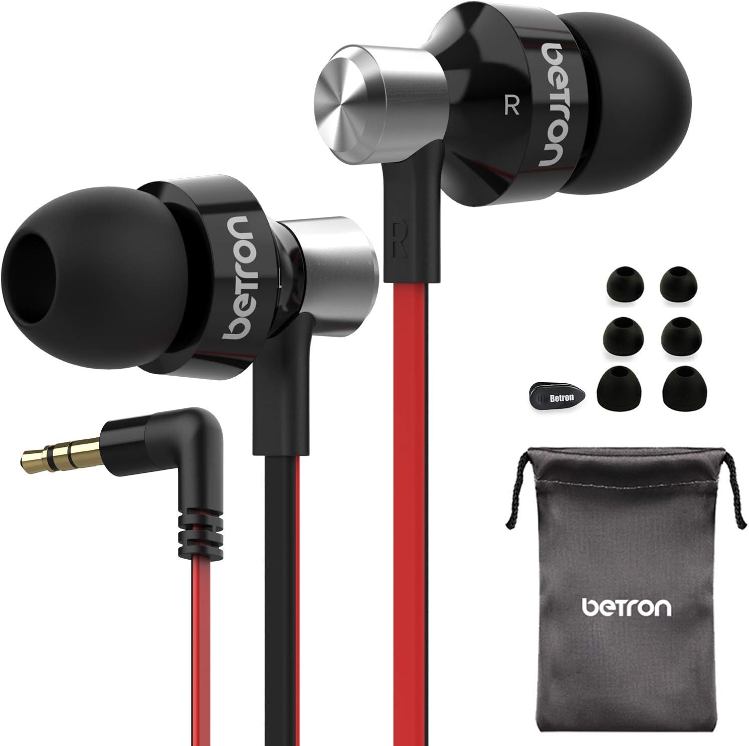 Betron DC950 Earphone, Noise Isolating, Powerful Bass, Replaceable Earbuds, Portable in Ear Headphones, Compatible with iPhone, iPad, iPod, Samsung, MP3 Players and Android Devices, Black: Electronics