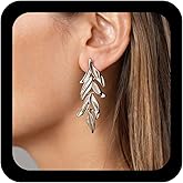 Xduargs Boho Exaggerate Leaf Stud Earrings Vintage Fall Leaf Earrings Silver Cluster Leaves Dangle Earrings Metal Leaves Statement Earrings Jewelry for Women