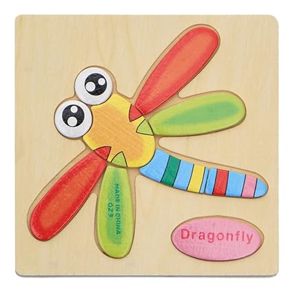 Alician Toy Children Cartoon Wooden Intelligence Jigsaw Puzzle Toy Animal Transportation Cognize Hands Grip Toy Dragonfly