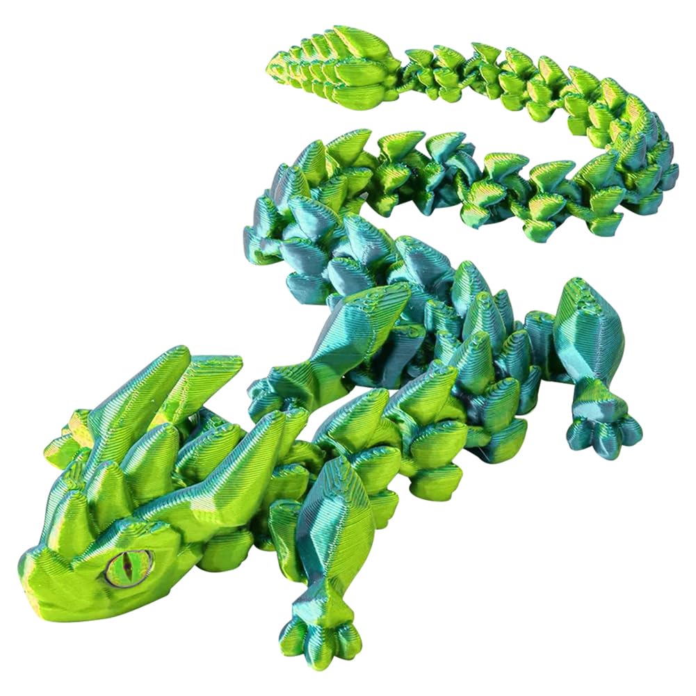 3D Printed Dragon Toys with Eyes -17.7 inches 3d Printed Dragon Large, Bendable and Flexible Big Fidget, Articulated Serpent Figure for Home Office Decor, Desk Toys Birthday Gifts (Laser yellow green)