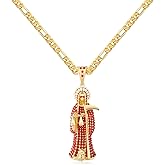 GXLYFG Santa Muerte Necklace Diamond 14K Gold Plated Santa Muerte Pendant Jewelry With Sickle Holiday Gift (Gold 202)