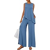 PRETTYGARDEN Women's 2026 Two Piece Matching Lounge Sets Asymmetrical Split Tank Tops Wide Leg Pants Summer Outfits Tracksuit
