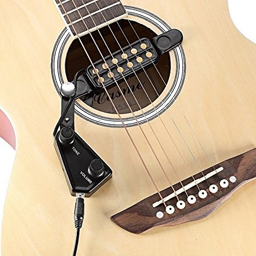 WINGO 12 SoundHole Guitar Pickup Transducer for Acoustic into Electric Guitar with Tone and Volume Control,Cable Length 10' -Black