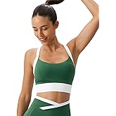 BERLOOK Womens Contrast U Neck High Support Padded Criss Cross Back Workout Sports Bras Crop Tank Top