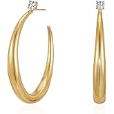 Valloey Rover Large Gold Hoop Earrings-Chunky Big Dangle Half Hoop Earrings for Women 14K Gold Plated Hypoallergenic Lightweight Statement Thick Hoops Earring for Women Jewelry Gifts