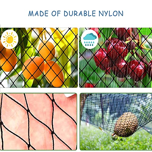 25*50\' Bird Netting with 2.4” Square Mesh, Reusable Bird Netting for Vegetables Fruit Trees Protection, Heavy Duty Garden Netting for Chicken Coop/ Poultry/ Aviary/ Pens (10 Ground Nails + 50 Ties)