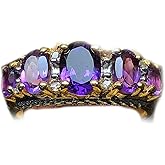 Natural 2.75ct Amethyst White Topaz 14K Yellow Gold over Silver Wedding Ring Size 5, 6, 7, 8, 9