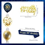 DearLives Blue Gold 80th Birthday Decoration Kit Banner Sash Balloons view 4