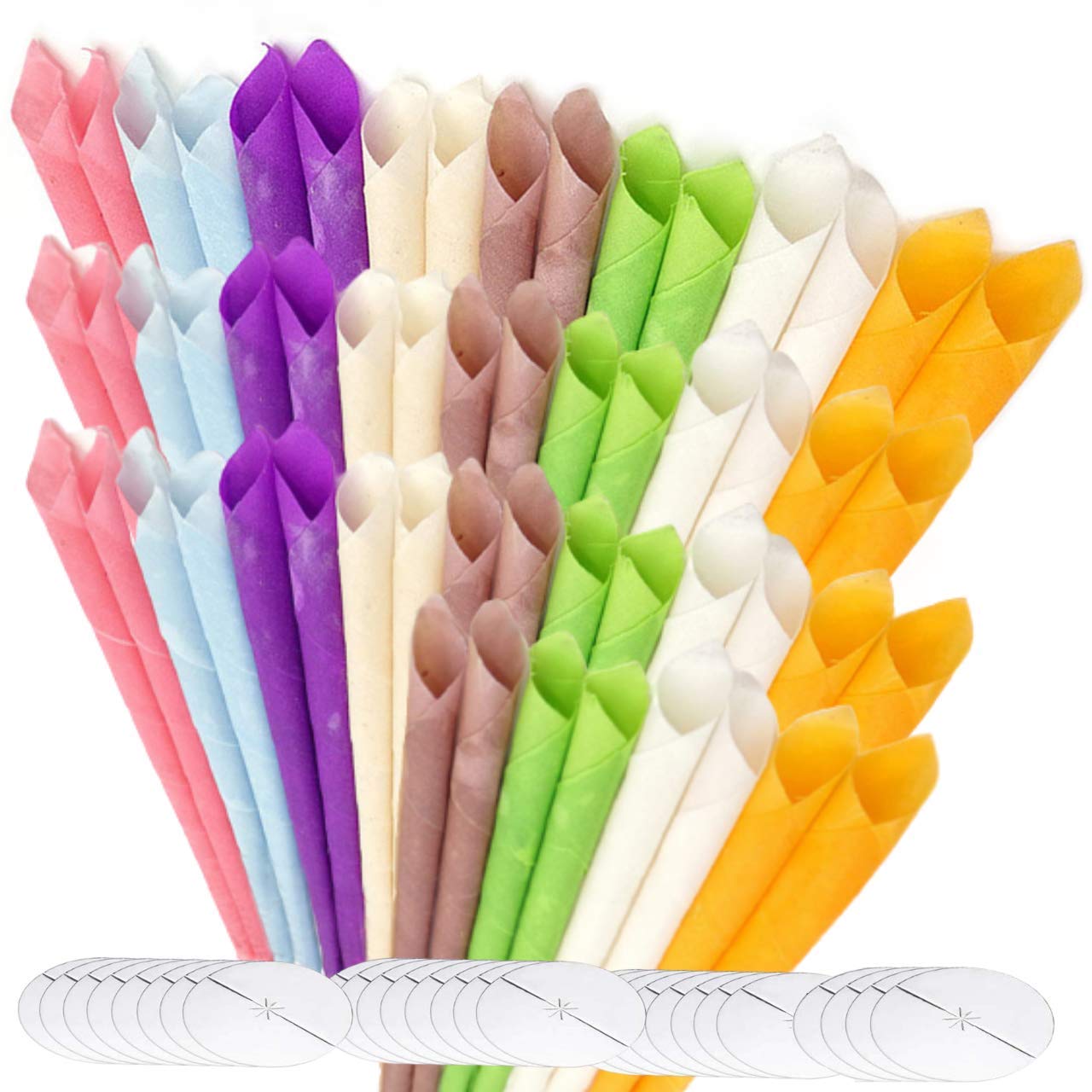 Organic Hopi Ear Candles for Blocked Ears - All Natural Ear Wax Remover - GLAMZA 100% Natural Beeswax Candle - 56pcs (28 Pairs) with 28 Protective Disc Cones for Safe & Effective Ear Candling