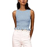 Women Shirred Tank Top Ruffle Sleeveless Tanks Frill Smocked Halter Cami Tops Summer Streetwear