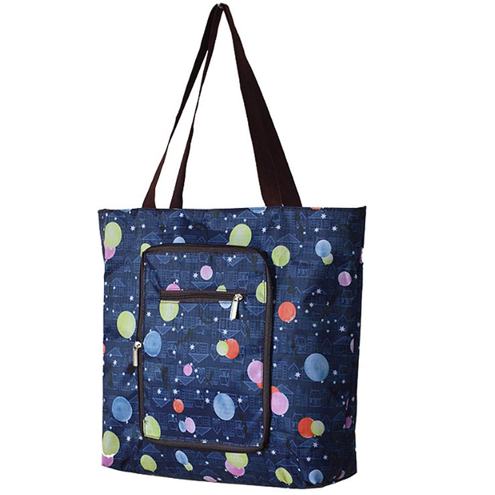 Creative Waterproof Foldable Large Shopping Bag Travel Recycle Bag with Side Pocket (Colorful Balloon)