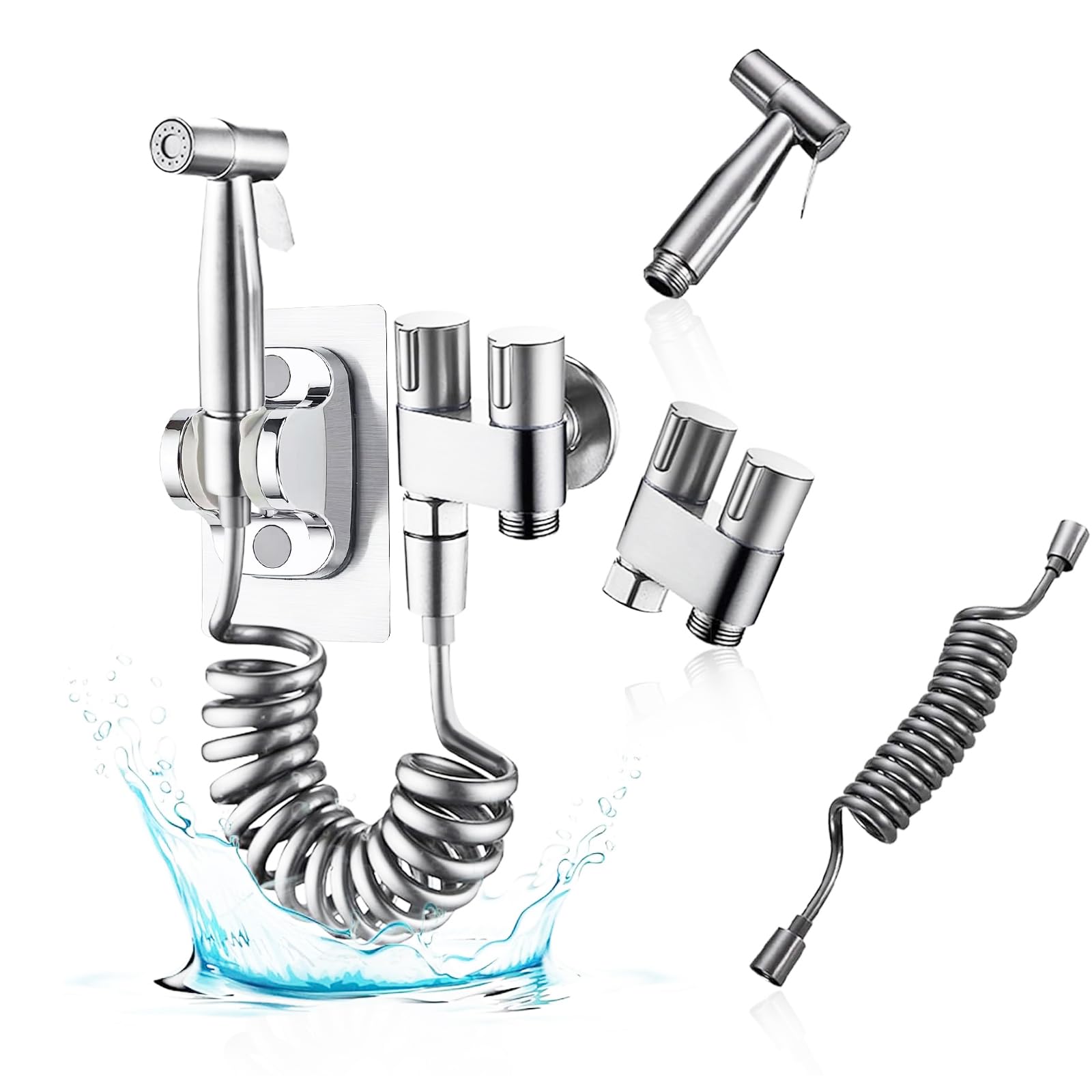 Photo 1 of Toilet Faucet Splitter Handheld Toilet Bidet Sprayer for Toilet-Adjustable Water Pressure Control with Bidet Hose for Feminine Wash, Bidet Attachment for Toilet,Joint 3/8 inch (Silver)