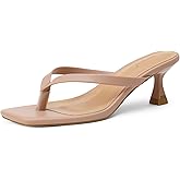 iiimmu Kitten Heels Flip Flops Heeled Thong Sandals for Women Square Open Toe with 2 Inch Low Heel