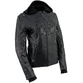 Milwaukee Leather ML2066 Women's 3/4 Black Leather Hoodie Jacket with Reflective Tribal Design