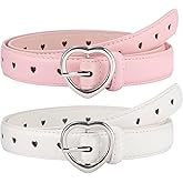 AWAYTR 2 Pack Kids Leather Girls Belt, with Heart Buckle for Pants Dress