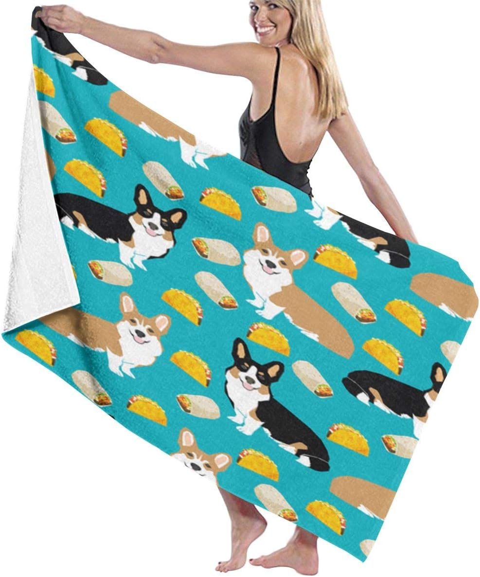 HUIHUANGm Cute Corgis Burritos Mexican Food Beach Towel Bath Towel Beach Blanket Quick Dry Towel Beach Bath Towels for Travel Swim Pool Yoga Gym