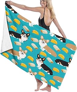 HUIHUANGm Cute Corgis Burritos Mexican Food Beach Towel Bath Towel Beach Blanket Quick Dry Towel Beach Bath Towels for Travel Swim Pool Yoga Gym